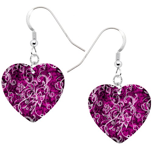 Heart Pink Graffiti Pink Hibiscus Earrings