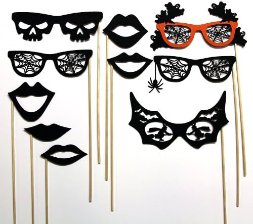 Photo Booth Props Halloween Theme Mustache On A Stick - Witch, Ghost, Spider Web, Black Lips and Eye Glasses