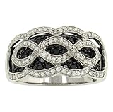Black and White Pave Scroll Fashion Ring 1.05cttw