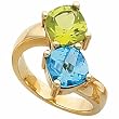 14K Yellow Gold Antique Square Cushion Cut Peridot and Sky Blue Topaz Ring
