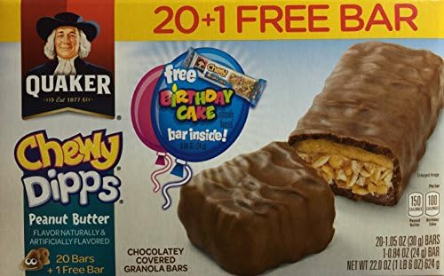 Quaker Chewy Dipps Peanut Butter Granola Bars, 1.05 Oz, 20 Count + 1 Free Birthday Cake Bar