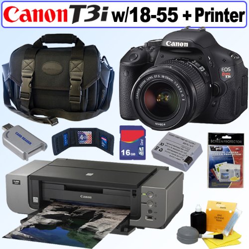 Canon EOS Rebel T3i 18 MP CMOS Digital SLR Camera with EF-S 18-55mm f/3.5-5.6 IS II Zoom Lens + Canon PIXMA Pro9000 Mark II Inkjet Photo Printer + 16GB Accessory Kit