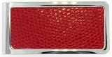 TEXTURED LIZARD LEATHER SLIDE IN MONEY CLIP FRAMED IN SILVER.