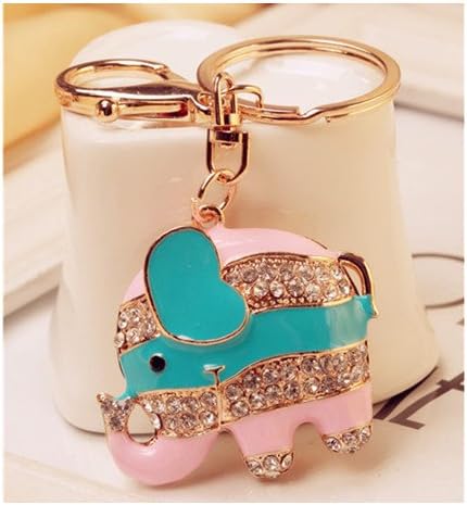 Swarovski Elements Rhinestone Crystals Keychain Creative Gift Cute Elephant Dangle Charm Car Gift Accessory Handbag Purse Bag Charm Keyring Birthday Gift Present Pink and Blue