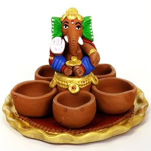Ganesh Gift: Terra-cotta Ganesh Statue with Diya Holder