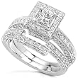 1-1/4ctw Princess Diamond Wedding Rings Set in 14Kt White Gold