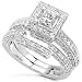 1-1/4ctw Princess Diamond Wedding Rings Set in 14Kt White Gold