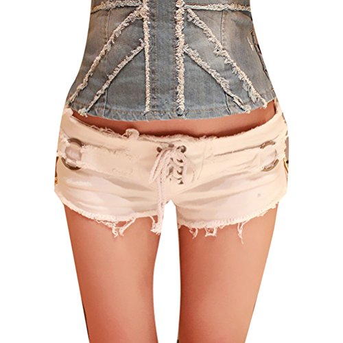 Women Hot Sexy Low Waist Side Zipper Burr Cut Off Lacing Mini Jean Denim Shorts