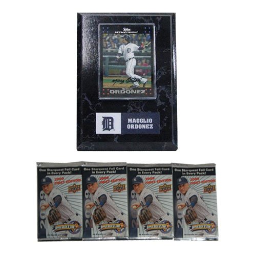 MLB Card Plaques - Detroit Tigers-Magglio Ordonez with Free 4 Packs of MLB Trading Cards