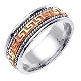 14K Two Tone Gold comfort fit Greek Key Contemporary Women's Wedding Band