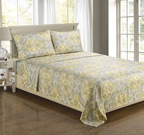 Luxe Collection Paisley Microfiber Gold & Silver Sheet Set (King)