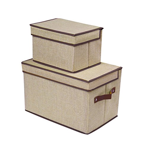 Lightbiz foldable storage cube with lids, 2 pack, khaki