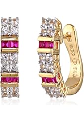 18k Yellow Gold Over Sterling Silver Created Gemstone Hoop Earrings