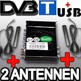 TV Auto DVB-T True Double Diversity Tuner – KFZ Hochgeschwindigkeit Receiver, Digitaler TV Empfang bis 240 km/h für PKW und LKW BUS 3 x Video-Out, 1 x Video IN, Stereo IN/OUT-Sound inkl. USB Mp3 Player und MPEG2 Wiedergabe, inkl. 2 x 20db aktiv Antennen und E4 Zertifizierung
