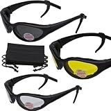 3 PAIRS Windmaster Foam Padded Motorcycle Sunglasses FREE Rubber EAR LOCKS and... 