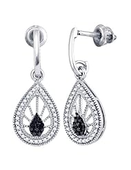 Black & White Diamond Earrings Tear Drop Dangle Fashion 10k White Gold (0.25 ct.tw)