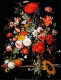 Opium Poppy, Sunflower and Other Flowers in a Glass Vase - Abraham Mignon: Counted Cross Stitch Chart (Large size symbols)