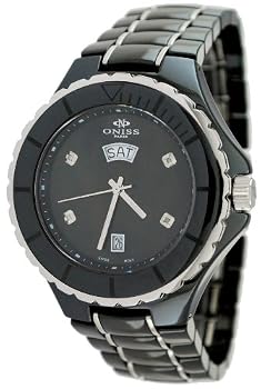 Oniss #ON8015-MDD1 Men's Silver Trim Black Ceramic Watch
