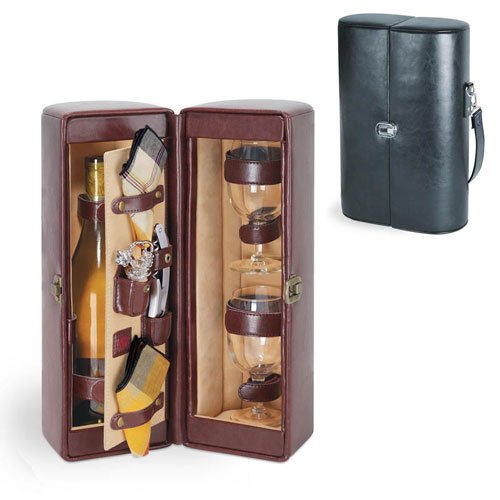 Picnic Time Harmony Single Bottle Wine Case, with Wine Service for 2, Black
