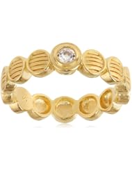 18k Yellow Gold Plated Sterling Silver Simulated Diamond Matte Finish Textured Band Ring, Size 7