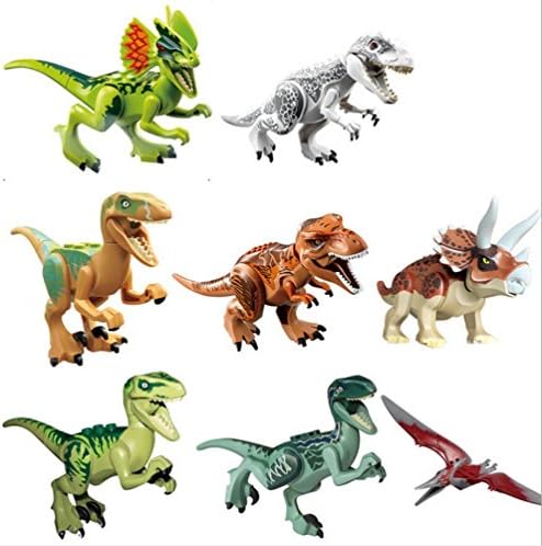 8 PCS /Set Age 6+ Size 7 cm. Jurrassic World Minifigures Jurrassic Park Dinosaur Building Blocks ABS Package Without Original box