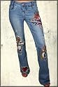 Inkslingers Burning Hearts Tattoo Stretch Denim Bootcut Women's Jeans in Used Wash