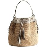 Coach Madison Straw Large Maribel Drawstring 17045 (Silver/Natural)