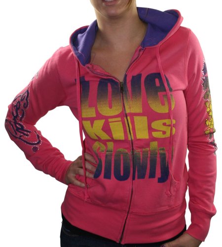 ED HARDY Christian Audigier Love Kills Tattoo Womens Hoodie Sweatshirt