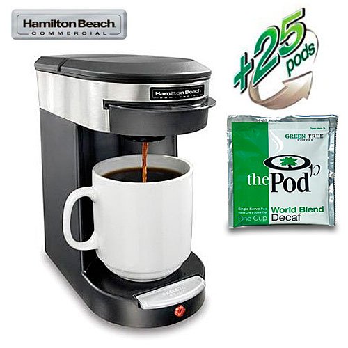 Hamilton Beach HDC200S Commercial 1 Cup Brewer - Stainless Steel (includes 25 World Blend Decaf Pods)