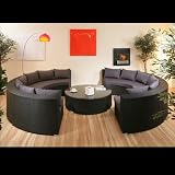 Luxury Large Black / Grey Round Rattan Sofa and Coffee Table, Raincover