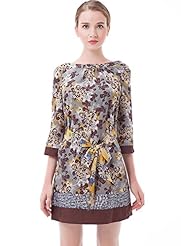 Acrylic/Polyester Floral Print Elbow Length Sleeves Bateau Neck Mini Dress  With a Sash 
