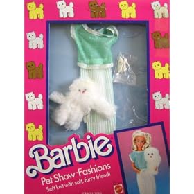 Barbie Pet Show Fashions w Furry Cat - Green, White & Silver Clothes (1986)