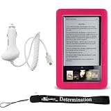 Slim High Quality Durable Silicone Skin Case Customer Made For Barnes & Noble Nook eBook Reader (Pink, Magenta, Hot Pink) + Includes a 4-Inch eBigvalue Determination Hand Strap + Easy Travel Car Charger