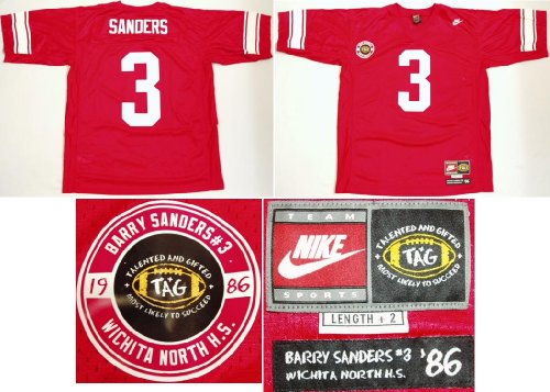 Barry Sanders Nike Authentic Witchita North High School Red Football Jersey