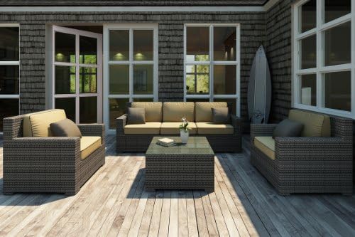 Forever Patio Hampton 4 Piece Rattan Outdoor Sofa Set with Golden Sunbrella Cushions (SKU FP-HAM-4SS-HT-WM)