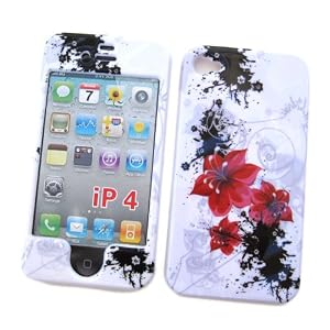 Apple iPhone 4 Snap-on Protector Hard Case Image Cover "Artistic Red Flowers" Design