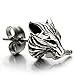 Rock Punk Mens Wolf Head Sword Stud Earrings in Stainless Steel, 2 Pcs