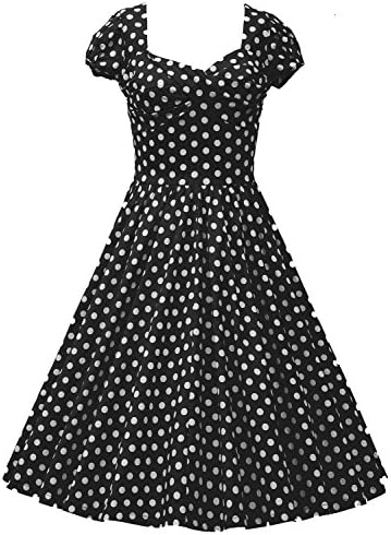 GRECIA Womens Classy Cap Sleeves Polka Dot 1950's Vintage Casual Party Dress L Black