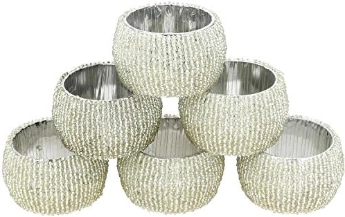 Kayah® Indian Silver Beaded Napkin Rings - Set of 6 Rings