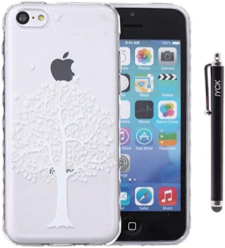 iPhone 5C Case, iYCK Ultra Slim Thin Premium Flexible Soft TPU Extra Grip Anti-Scratch Protective Transparent Border Back Cover for Apple iPhone 5C - White Floral Tree