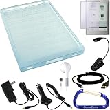 Sony Reader Touch Edition PRS-600 Rubberized Silicone Skin Case Cover (Blue), Screen Protector, USB Data HotSync / Charging Cable, Car Charger, Wall Charger Power Adapter, eBook Max Bright LED Light, Earphones, and a Free Carabiner key Chain