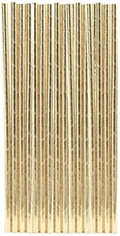 Kikkerland Metallic Gold Design Paper Straws Color : ฺGold