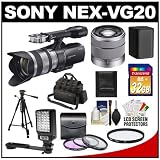 Sony Handycam NEX-VG20 1080 HD Video Camera Camcorder with 18-200mm OSS & 18-55mm Lens + Sony Case + 32GB Card + Battery + LED Video Light + 3 Filters + Tripod + Accessory Kit