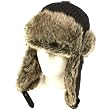 FAUX FUR PINSTRIPE PILOT TRAPPER TROOPER SKI HAT BLACK MEDIUM LARGE