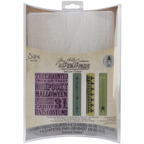 Sizzix Texture Fades Embossing Folders By Tim Holtz 4/Pkg-Halloween Background & Borders