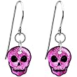 Handcrafted Dichroic Pink Skull Earrings