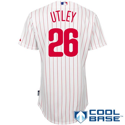 MLB Men's Philadelphia Phillies Chase Utley Six Button Cool Base Authentic Home Jersey (Wht/Scrlet Pinstrp, 40/Medium)