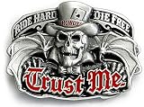 TRUST ME Belt Buckle Skull Biker Rogue Hooligan