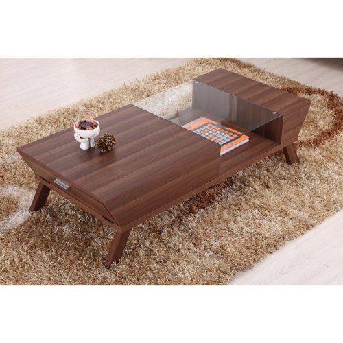 Baxter Modern Glass Top Coffee Table - Medium Wood Baxter Modern Glass Top Coffee Table - Medium Wood