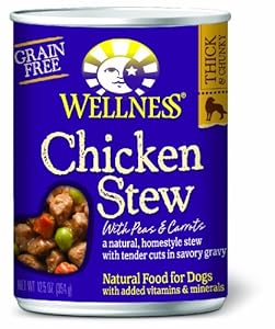 Wellness Canned Dog Food for Adult Dogs, Chicken Stew with Peas and Carrots, 12-Pack of 12-1/2-Ounce Cans